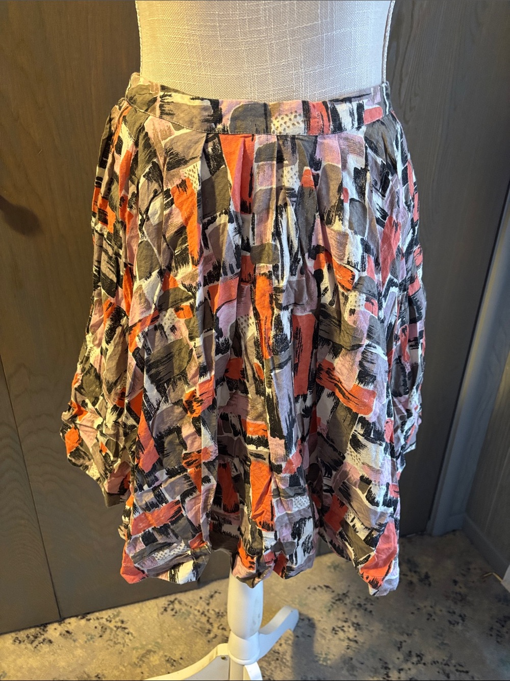 Anthropologie Lil Abstract Mini Circle Skirt Retro Pockets Cotton Lined